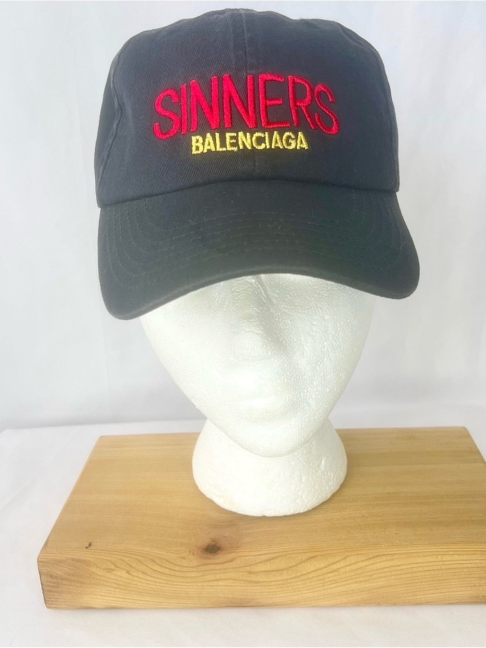 Balenciaga Sinners Baseball Cap Hat Black Denim Distressed w/Logo Adjustable NWT